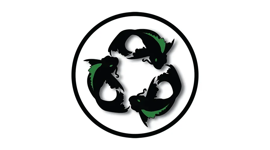 Vector logo mark of three fish arranged in a recycling loop