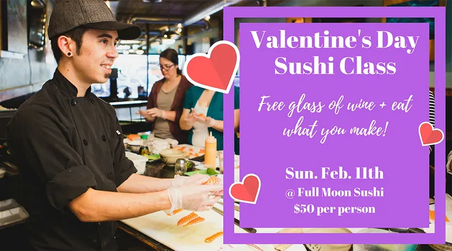 Valentine's Day sushi class flyer